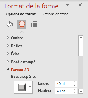 Format 3D dans le volet Format de la forme PowerPoint 365