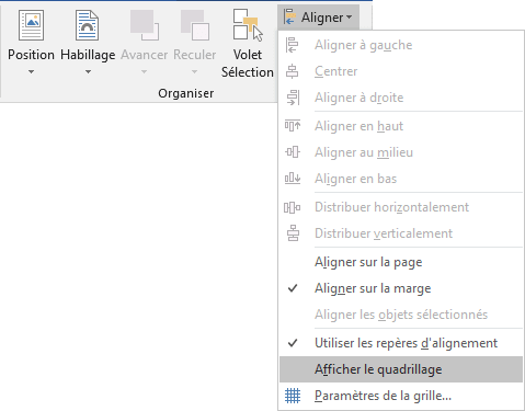 Afficher le quadrillage dans Word 2016