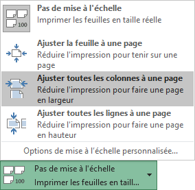 Ajuster toutes les colonnes à une page dans Imprimer Excel 2016