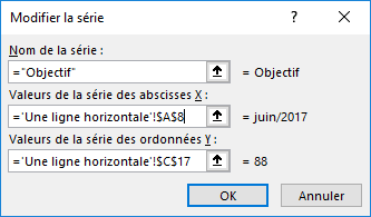 La boîte de dialogue Modifier la série dans Excel 2016