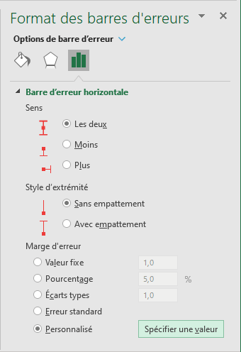 Format des barres d'erreurs dans Excel 365