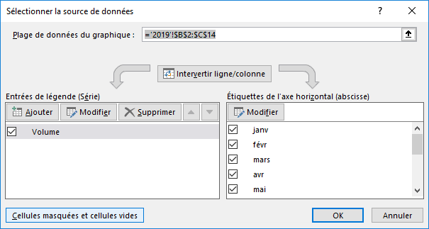 Sélectionner la source de données Excel 2016