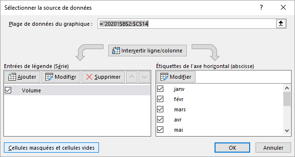 Sélectionner la source de données Excel 365