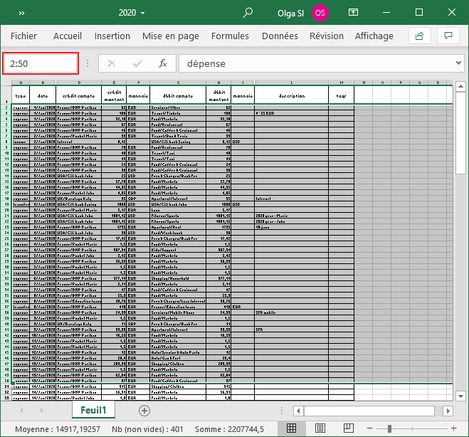 Sélectionner des lignes complètes dans Excel 365