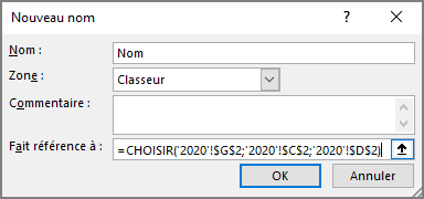 La boîte de dialogue Nouveau nom dans Excel 365