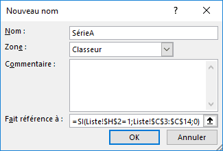 La boîte de dialogue Nouveau nom dans Excel 2016