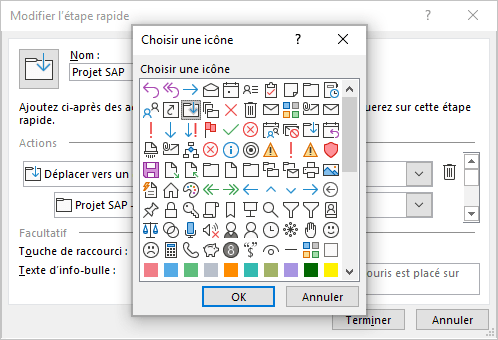Choisir une icône dans Modifier l'étape rapide Outlook 365