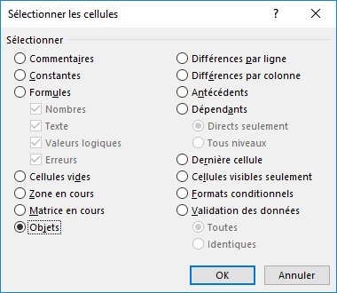 Sélectionner les cellules dans Excel 2016