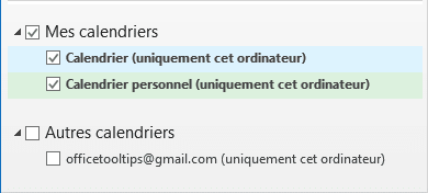 Mes calendriers dans Outlook 2016