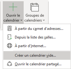 Créer un calendrier vide dans Outlook 365