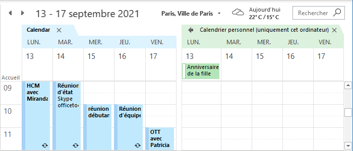 Deux calendriers dans Outlook 365