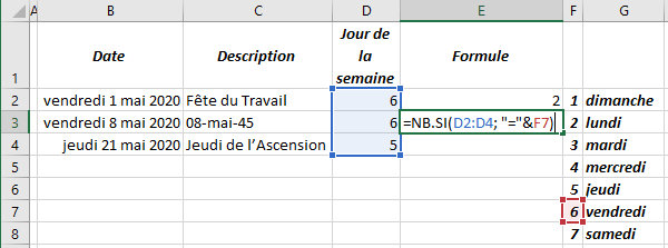 Exemple de la fonction NB.SI dans Excel 365