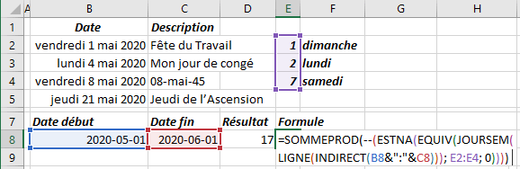 Exemple 2 de la fonction SOMMEPROD dans Excel 2016