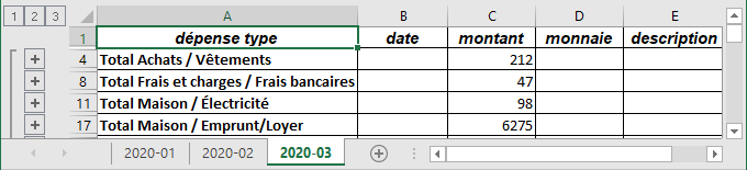Des sous-totaux calculés dans Excel 2016