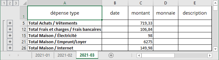 Des sous-totaux calculés dans Excel 365