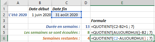 Exemple 3 de la fonction QUOTIENT dans Excel 365