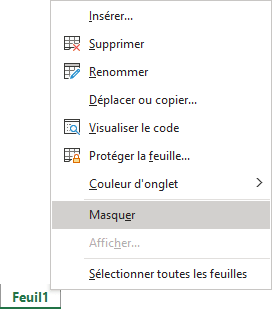 Masquer la feiulle de calcul dans Excel 365