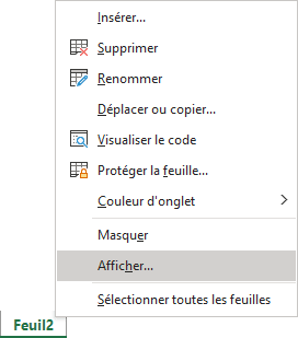 Afficher la feiulle de calcul dans Excel 365