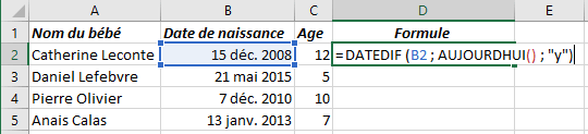Calculer le nombre d'années complètes dans Excel 365