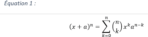L'équation et son titre dans Word 2016