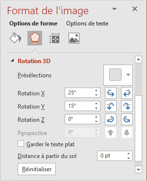 Rotation dans Format de l'image PowerPoint 2016