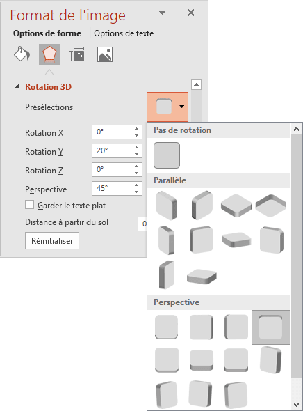 Perspective dans Format de l'image PowerPoint 2016