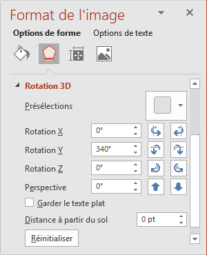 Rotation dans Format de l'image PowerPoint 2016