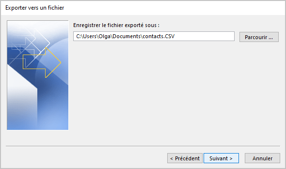 Exporter vers un fichier 4 dans Outlook 365
