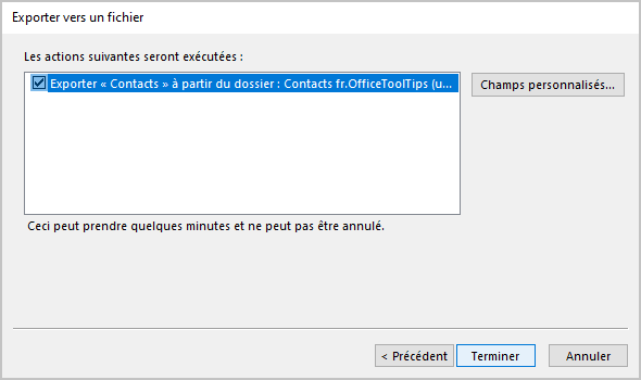 Exporter vers un fichier 5 dans Outlook 365