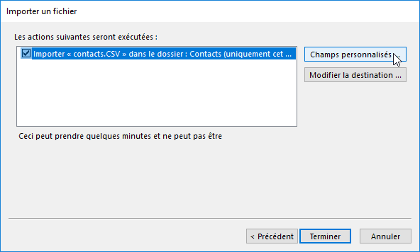 Importer un fichier 5 dans Outlook 2016