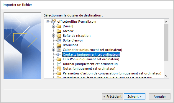 Importer un fichier 4 dans Outlook 365