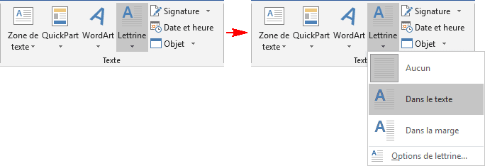 Des styles de lettrine dans Word 2016