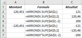 La fonction ARRONDI.SUP dans Excel 2016