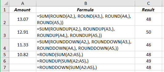 La fonction ARRONDI.INF dans Excel 2016