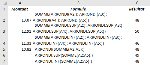 L'ordre d'arrondi dans Excel 365