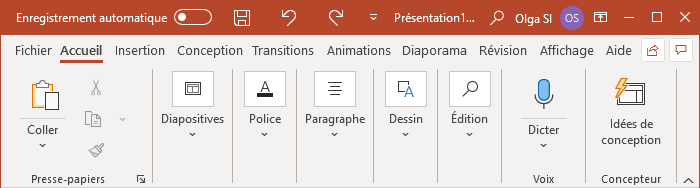 Le ruban en mode tactile dans PowerPoint 365