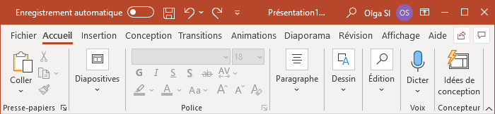 Le ruban en mode souris dans PowerPoint 365