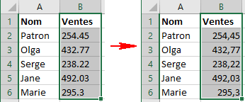 Changer le point décimal en la virgule dans Excel 2016