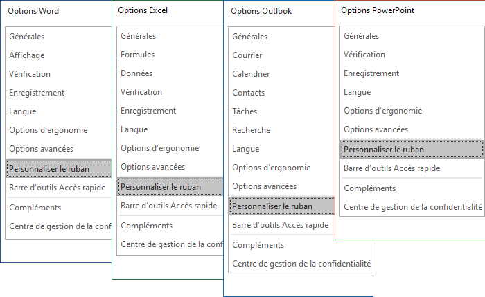 La boîte de dialogue Options dans Microsoft Office 365