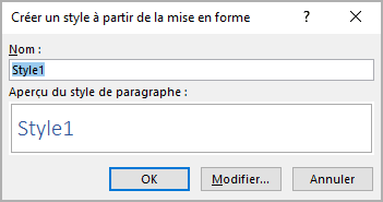 La boîte de dialogue Créer un style dans Word 365