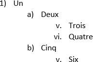 Exemple 6 de la liste à plusieurs niveaux dans Word 2016