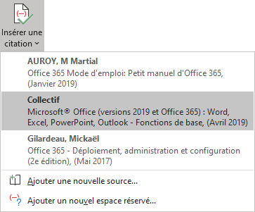 Insérer une citation dans Word 365