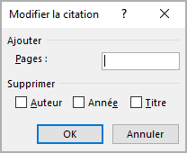 La boîte de dialogue Modifier la citation dans Word 365