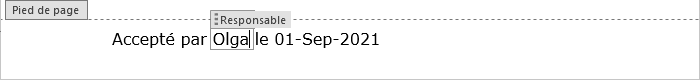 L'exemple de informations dans en pieds de page dans Word 365