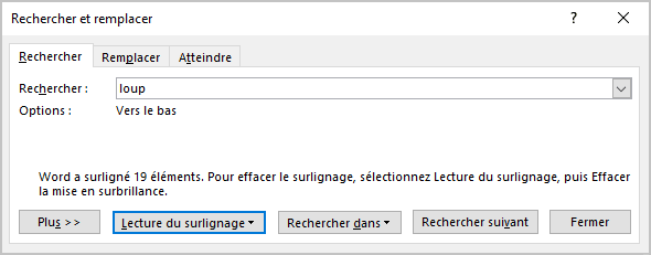 Tout surligner 2 dans Rechercher et remplacer Word 365