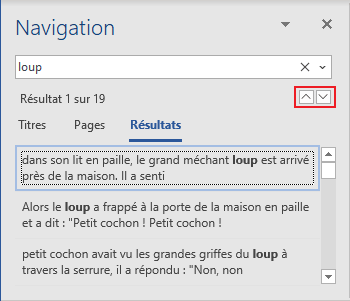 Les boutons dans Navigation Word 365