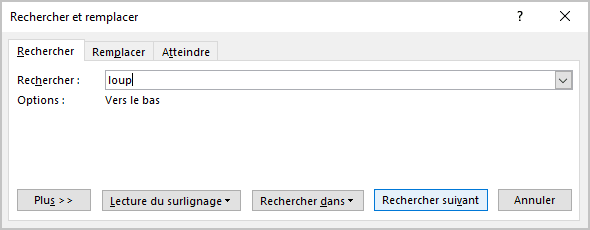 La boîte de dialogue Rechercher et remplacer dans Word 365