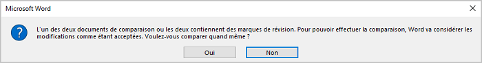 Une boîte de message dans Word 365