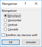 La boîte de dialogue Réorganiser dans Excel 2016