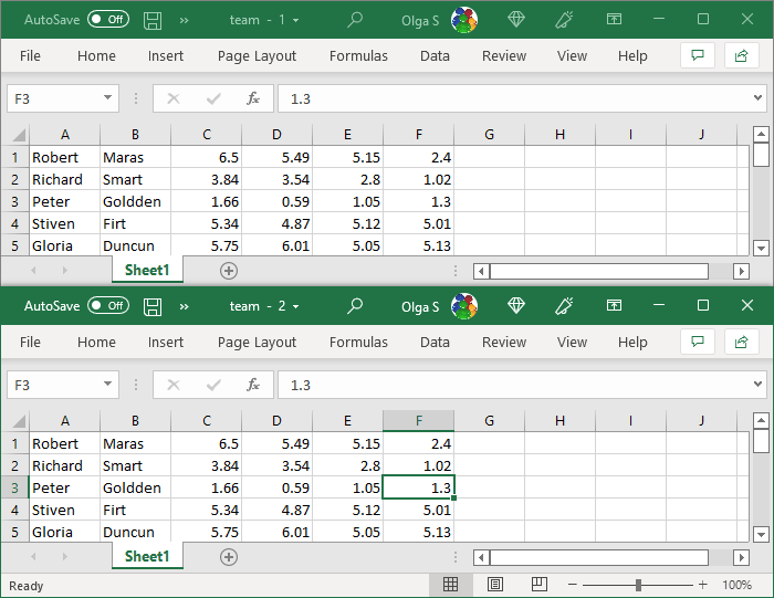 Exemple des fenêtres séparées dans Excel 365